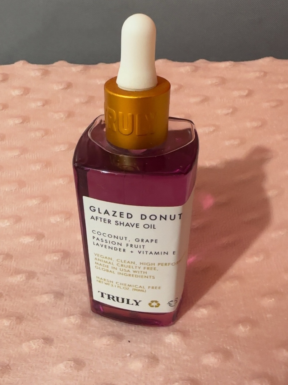 TRULY Glazed Donut After Shave Oil - Purple Bottle with Gold Dropper